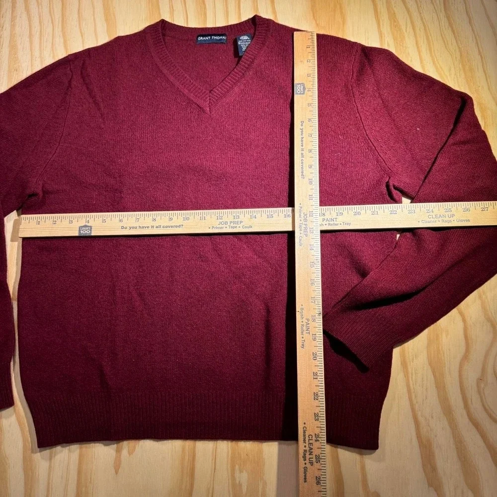 Grant Thomas pure wool red maroon v neck sweater